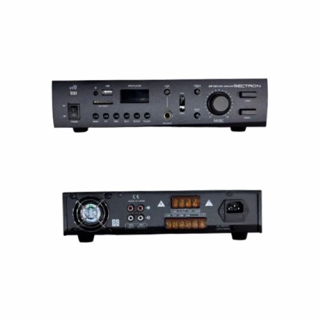 Sectron IZA-120–Mini desktop pojačalo 80W, 70/100V i 4–16 oma, RF tuner, USB/SD, MP3, BT