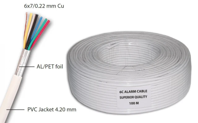 Alarmni kabl 6C CCA 6x0,25mm CCA, pakovanje 100m, beli MA~201248