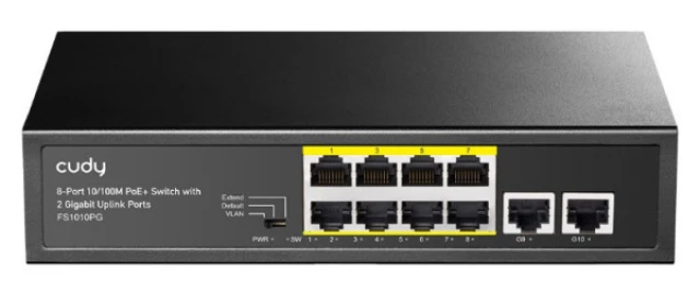 Cudy FS1010P 8-Port 10/100M PoE+ Switch, 2 Uplink 10/100M, 120W, 250m,4KV steel